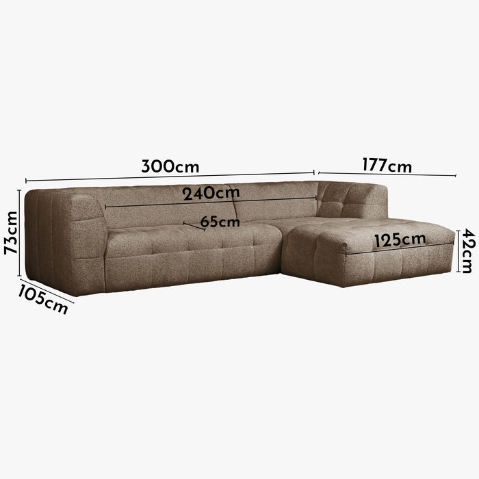 DEYNA Canapé d’angle en tissu capitonné taupe - Angle droit