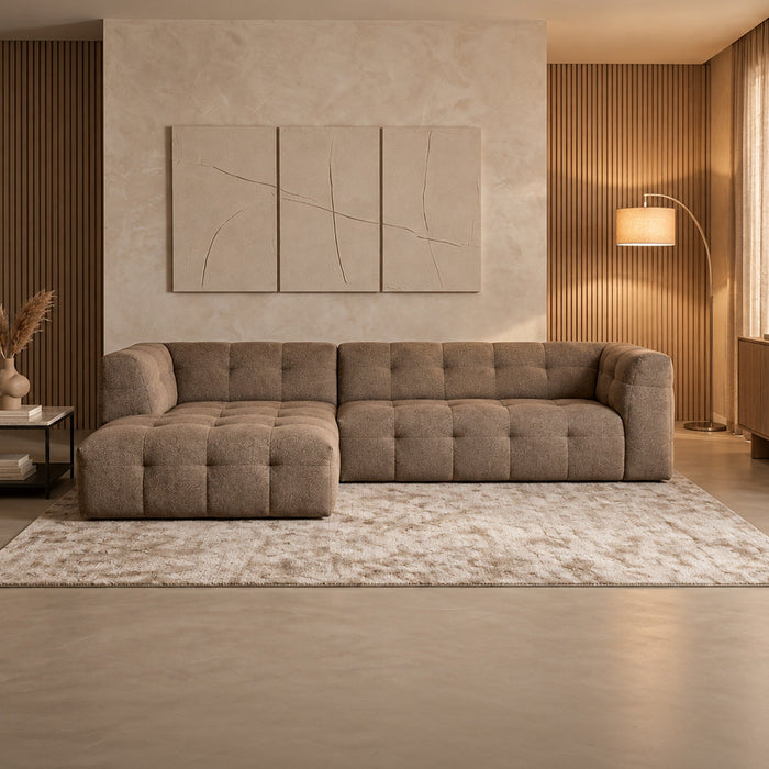 DEYNA Canapé d’angle en tissu capitonné taupe - Angle gauche