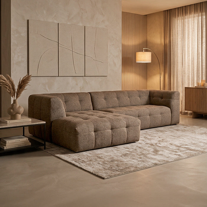 DEYNA Canapé d’angle en tissu capitonné taupe - Angle gauche – Canapés d'angle Mobilier Deco