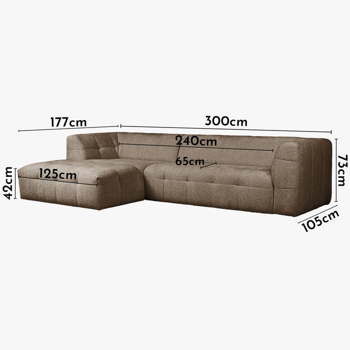 DEYNA Canapé d’angle en tissu capitonné taupe - Angle gauche