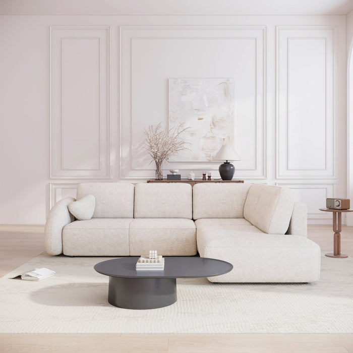 DJENA Canapé d'angle convertible avec coffre en tissu bouclette beige - Angle droit