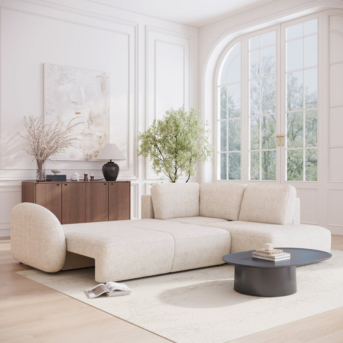 DJENA Canapé d'angle convertible avec coffre en tissu bouclette beige - Angle droit
