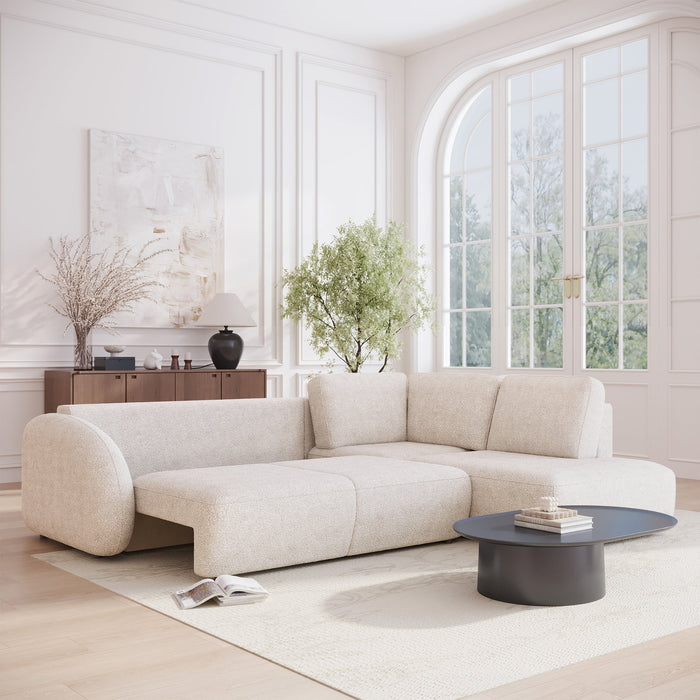 DJENA Canapé d'angle convertible avec coffre en tissu bouclette beige - Angle droit
