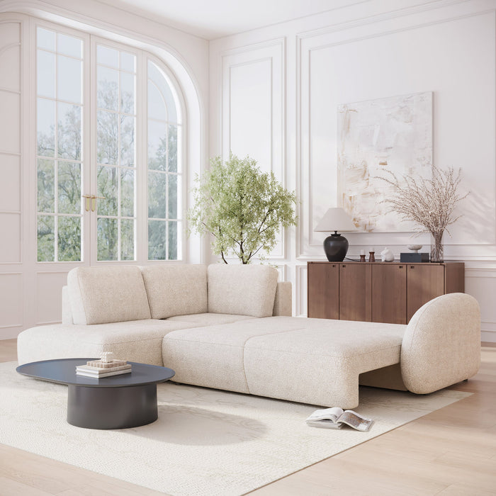 DJENA Canapé d'angle convertible avec coffre en tissu bouclette beige - Angle gauche
