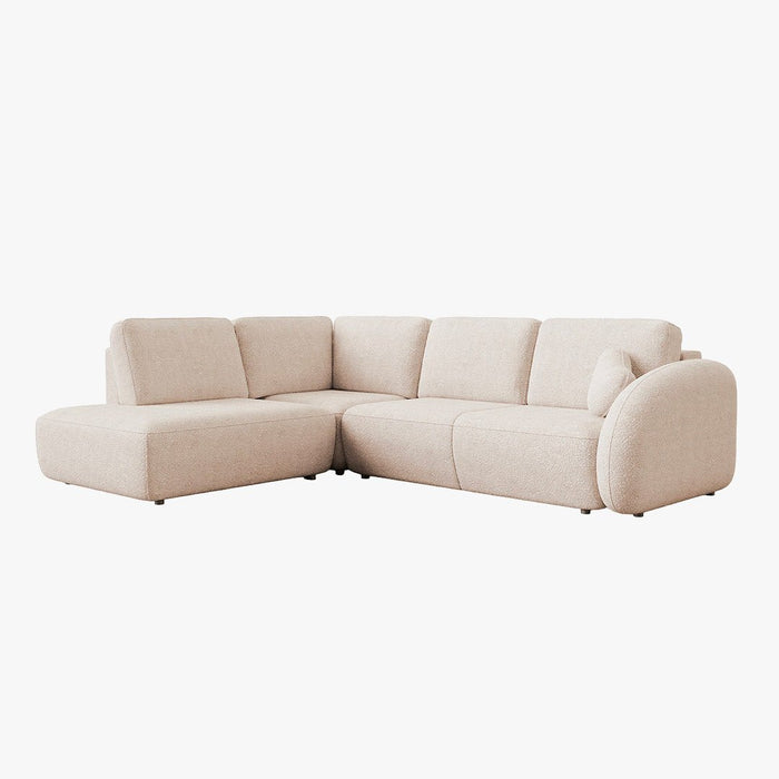 DJENA Canapé d'angle convertible avec coffre en tissu bouclette beige - Angle gauche