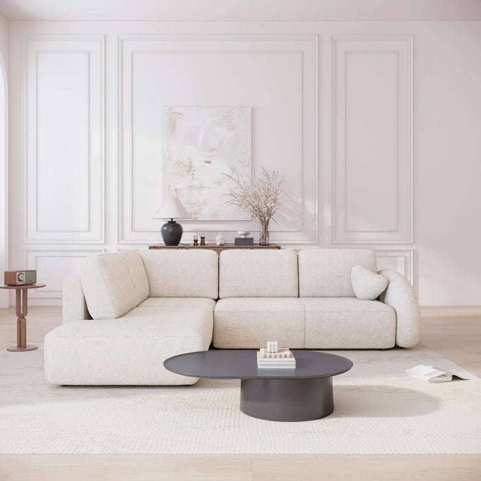 DJENA Canapé d'angle convertible avec coffre en tissu bouclette beige - Angle gauche