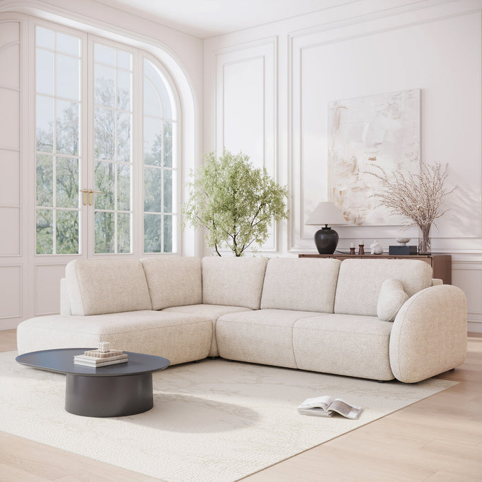 DJENA Canapé d'angle convertible avec coffre en tissu bouclette beige - Angle gauche