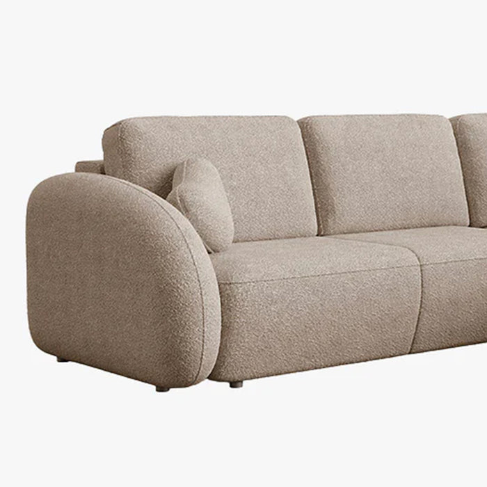 DJENA Canapé d'angle convertible avec coffre en tissu bouclette taupe - Angle droit