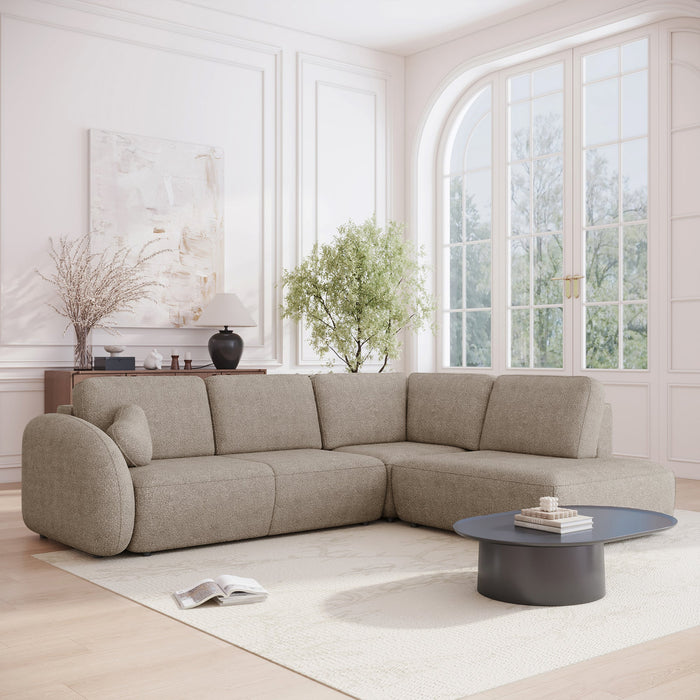 DJENA Canapé d'angle convertible avec coffre en tissu bouclette taupe - Angle droit