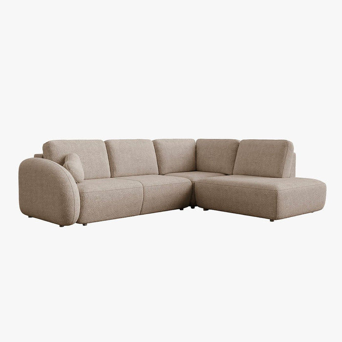 DJENA Canapé d'angle convertible avec coffre en tissu bouclette taupe - Angle droit