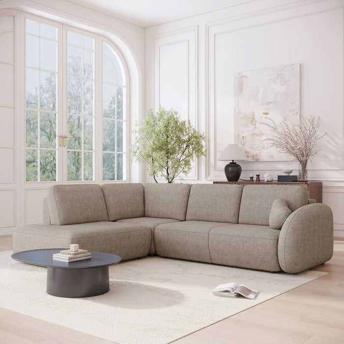 DJENA Canapé d'angle convertible avec coffre en tissu bouclette taupe - Angle gauche