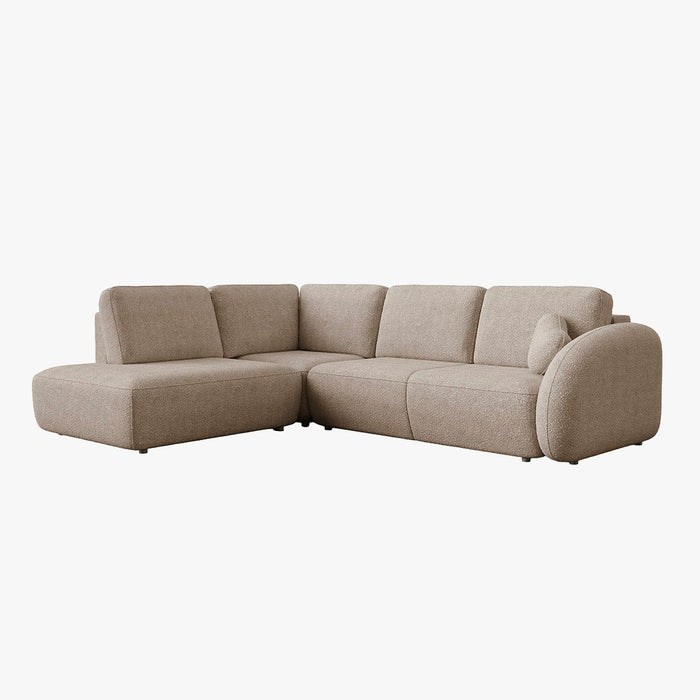 DJENA Canapé d'angle convertible avec coffre en tissu bouclette taupe - Angle gauche