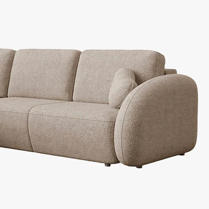 DJENA Canapé d'angle convertible avec coffre en tissu bouclette taupe - Angle gauche
