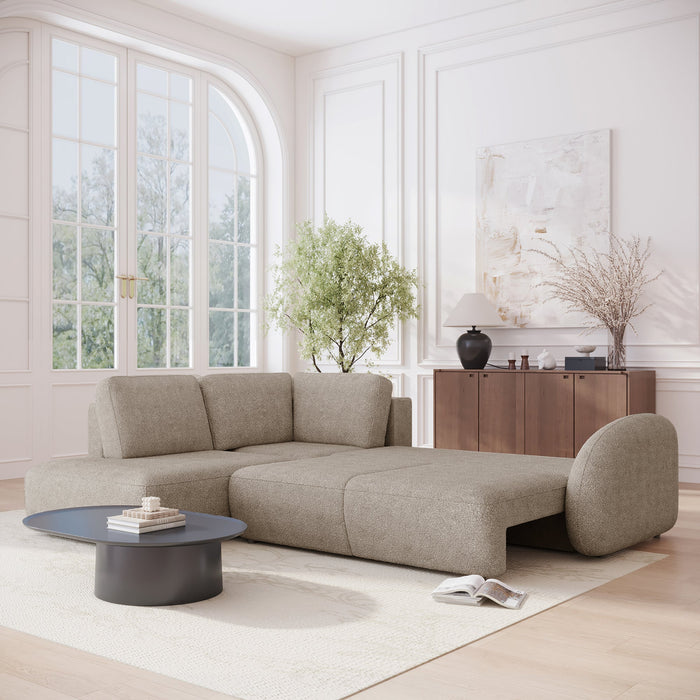 DJENA Canapé d'angle convertible avec coffre en tissu bouclette taupe - Angle gauche