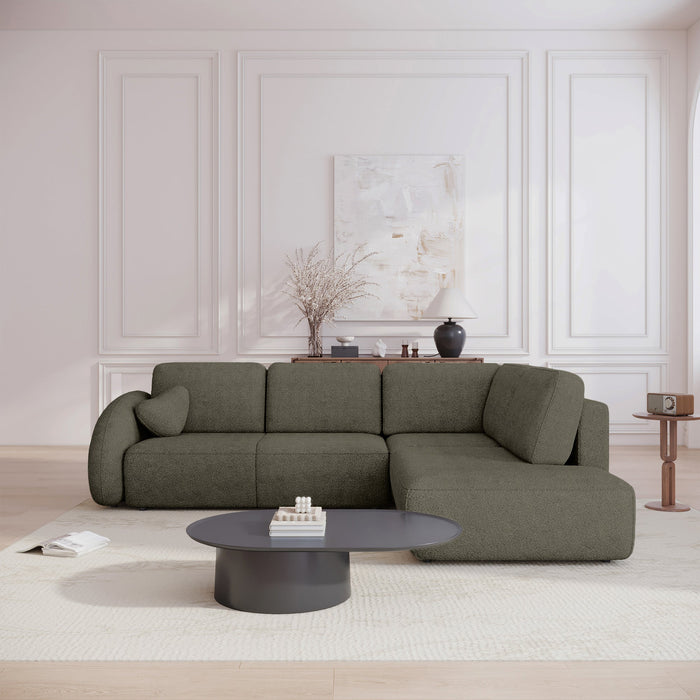 DJENA Canapé d'angle convertible avec coffre en tissu bouclette vert - Angle droit