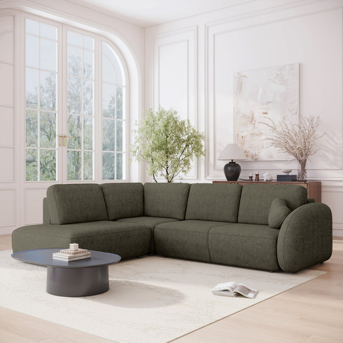 DJENA Canapé d'angle convertible avec coffre en tissu bouclette vert - Angle gauche