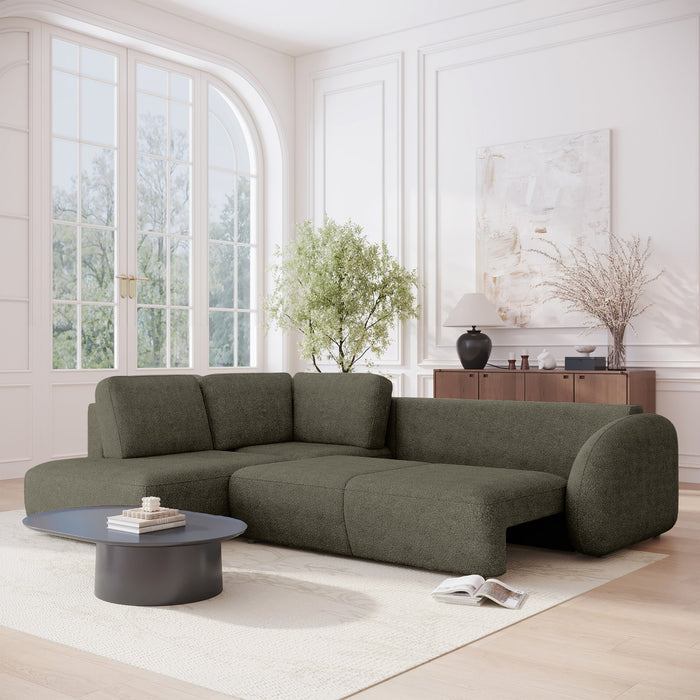 DJENA Canapé d'angle convertible avec coffre en tissu bouclette vert - Angle gauche
