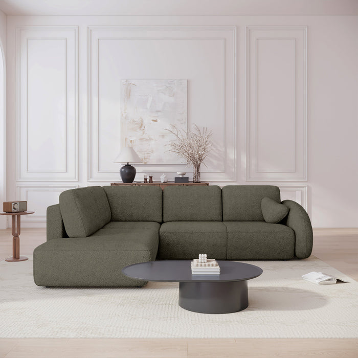 DJENA Canapé d'angle convertible avec coffre en tissu bouclette vert - Angle gauche