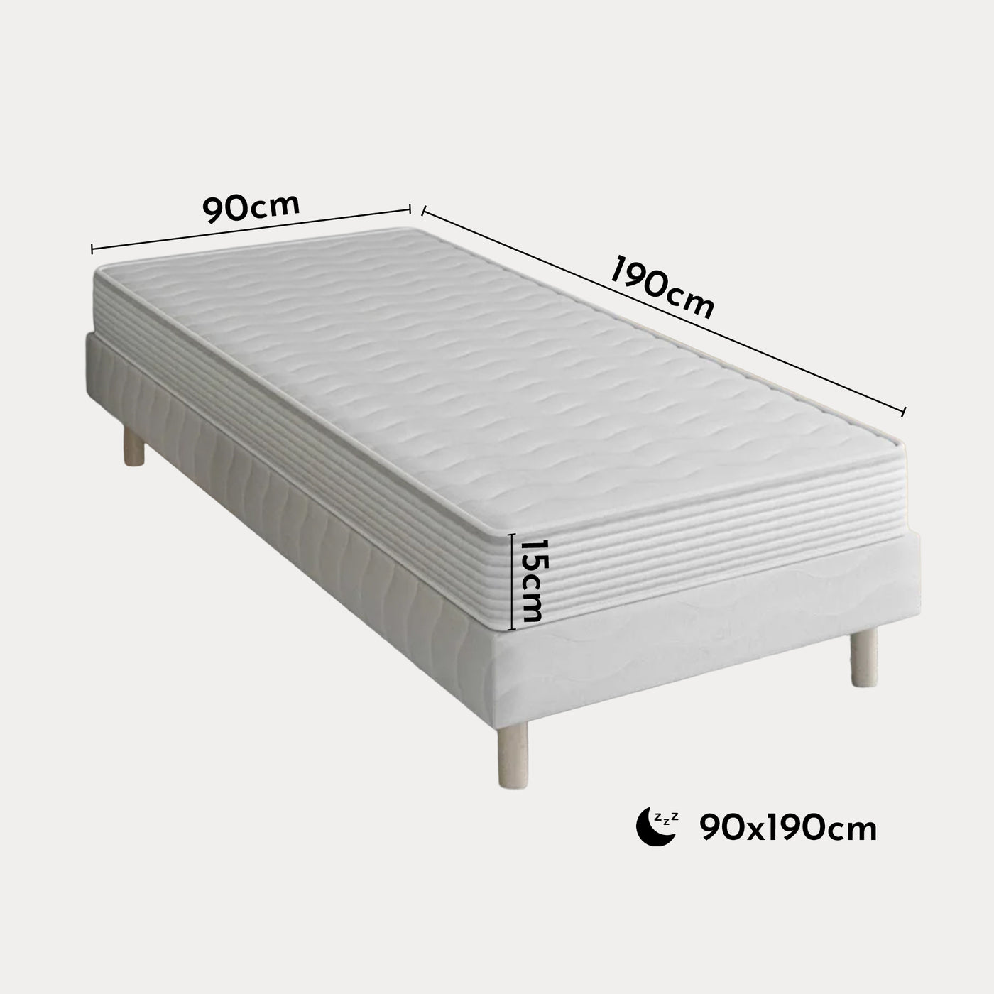 DODO SINGLE H15 Ensemble sommier+matelas 15 cm 90x190