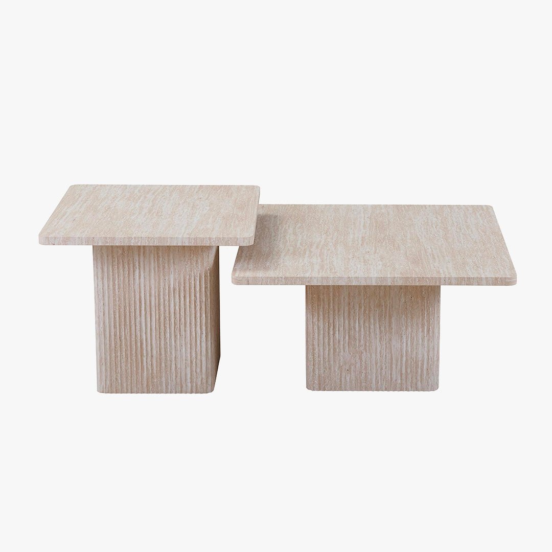 DOLSA Lot de 2 tables basses carrées couleur travertin - Table basse - Mobilier Deco