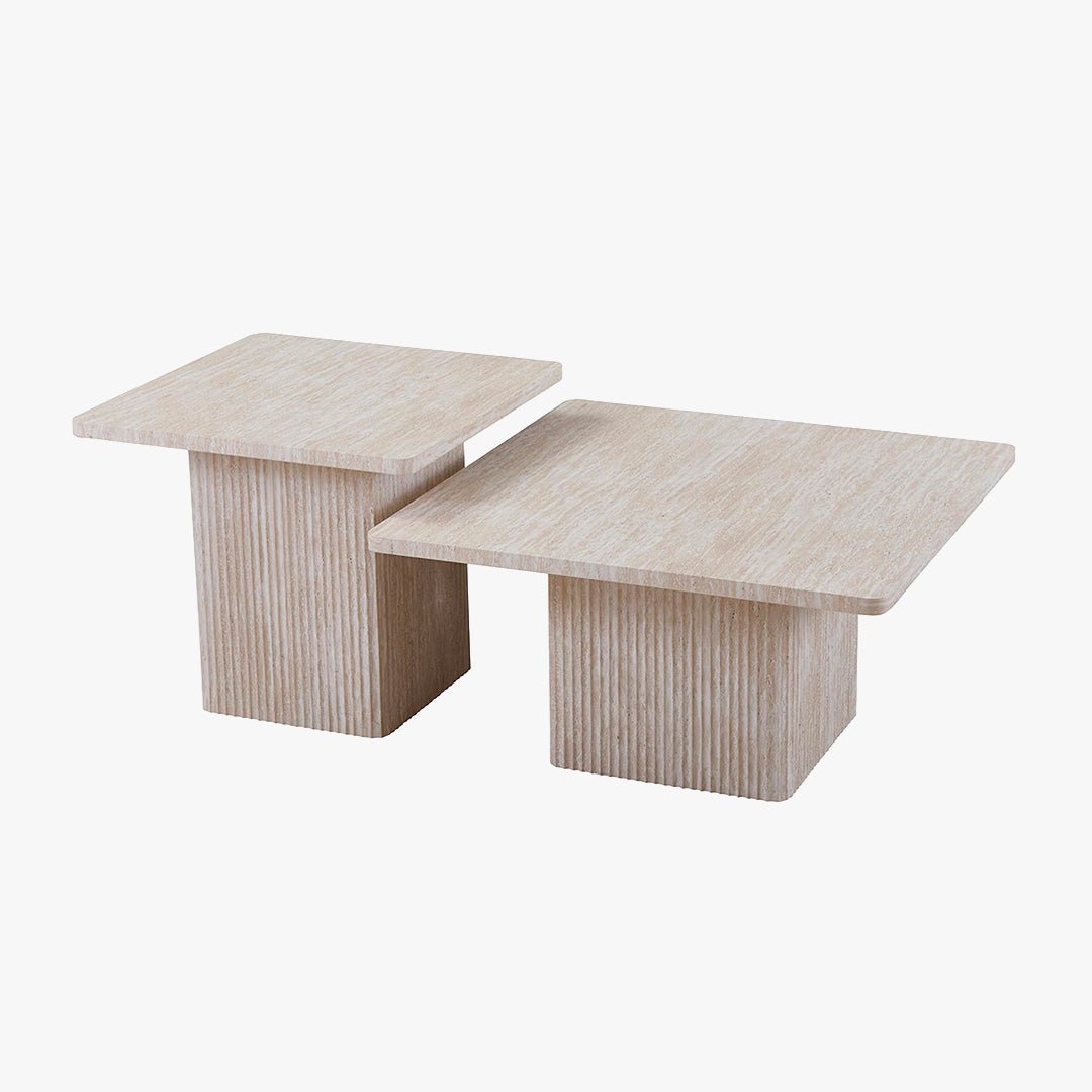DOLSA Lot de 2 tables basses carrées couleur travertin - Table basse - Mobilier Deco