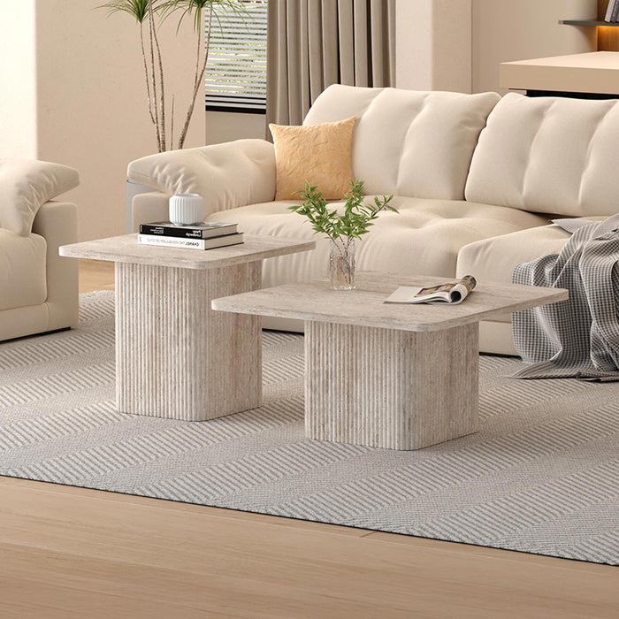 DOLSA Lot de 2 tables basses carrées couleur travertin