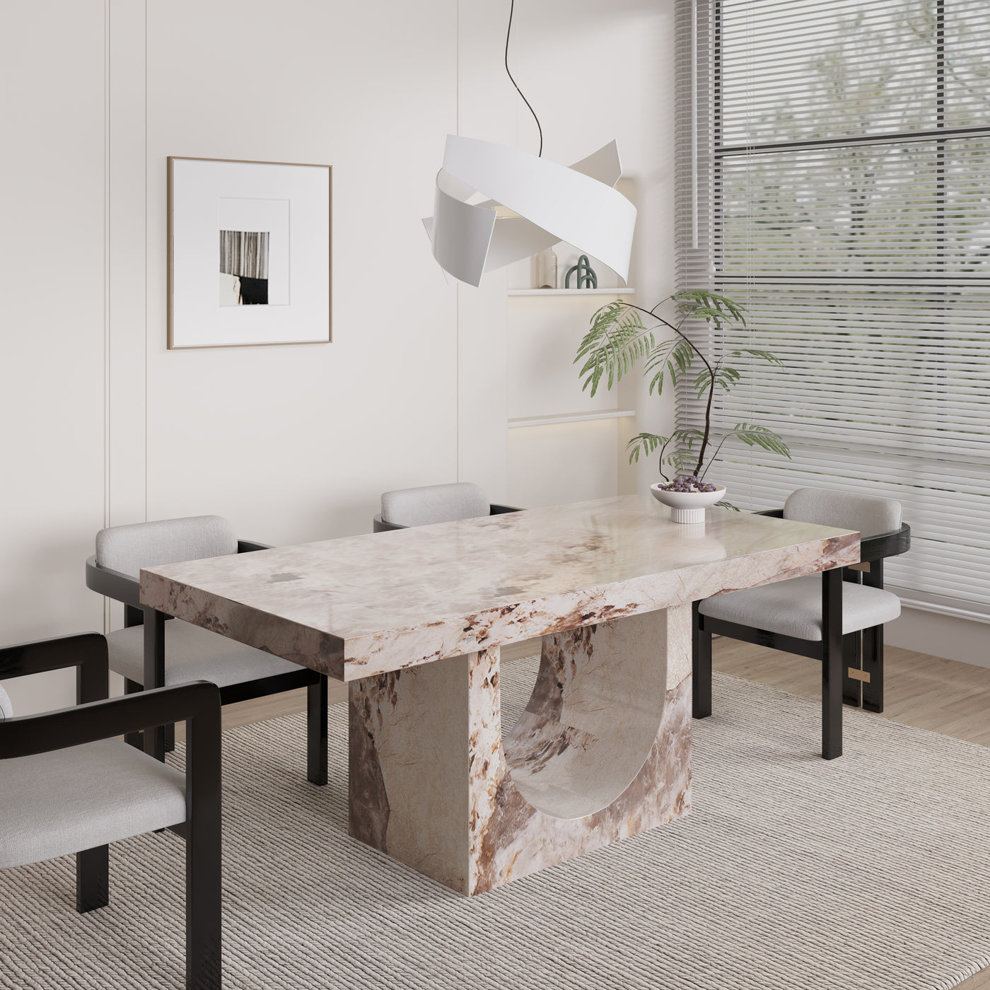DONA Table à manger marbre d'ingénierie beige et marron