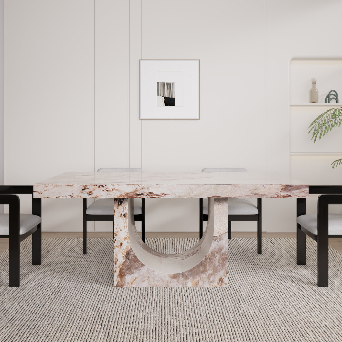 DONA Table à manger marbre d'ingénierie beige et marron