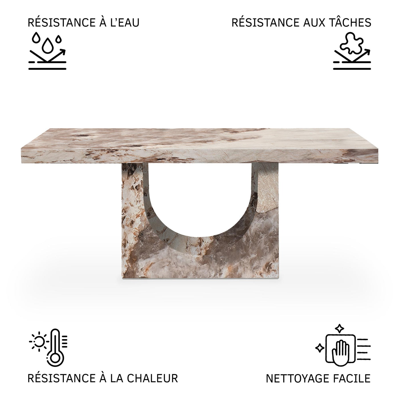 DONA Table à manger marbre d'ingénierie beige et marron