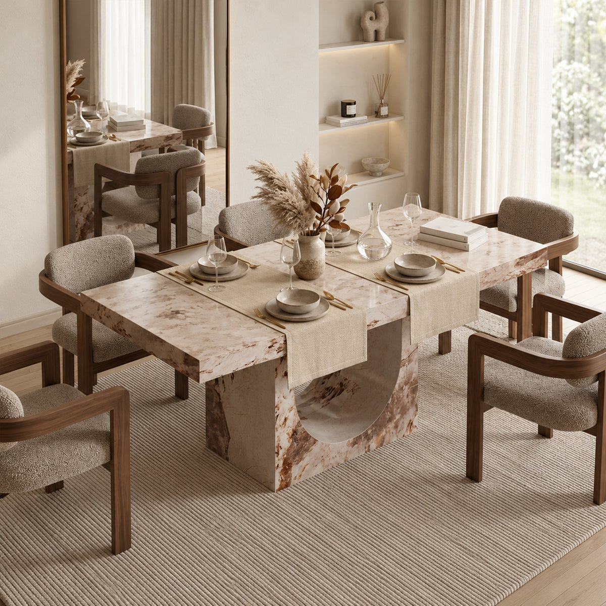 DONA Table à manger marbre d'ingénierie beige et marron - Table à manger - Mobilier Deco