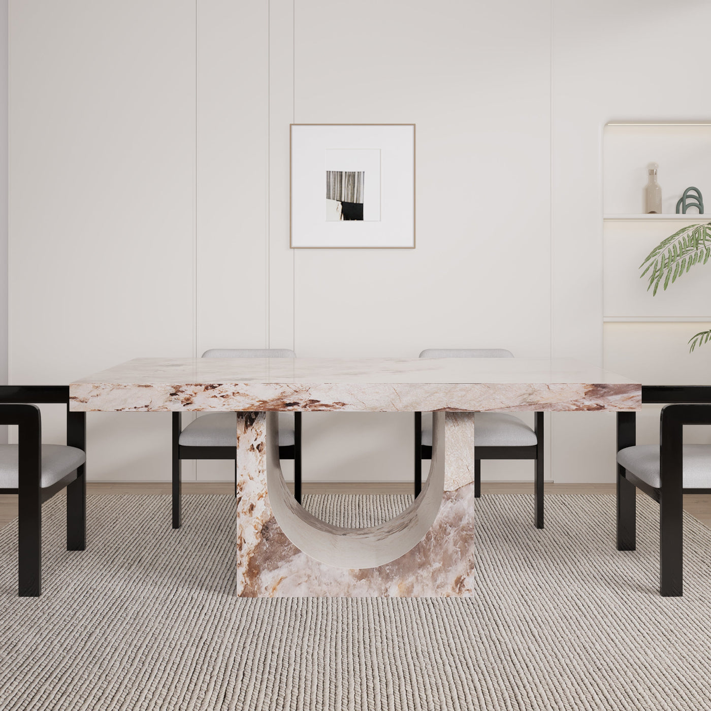 DONA Table à manger marbre d'ingénierie beige et marron - Table à manger - Mobilier Deco