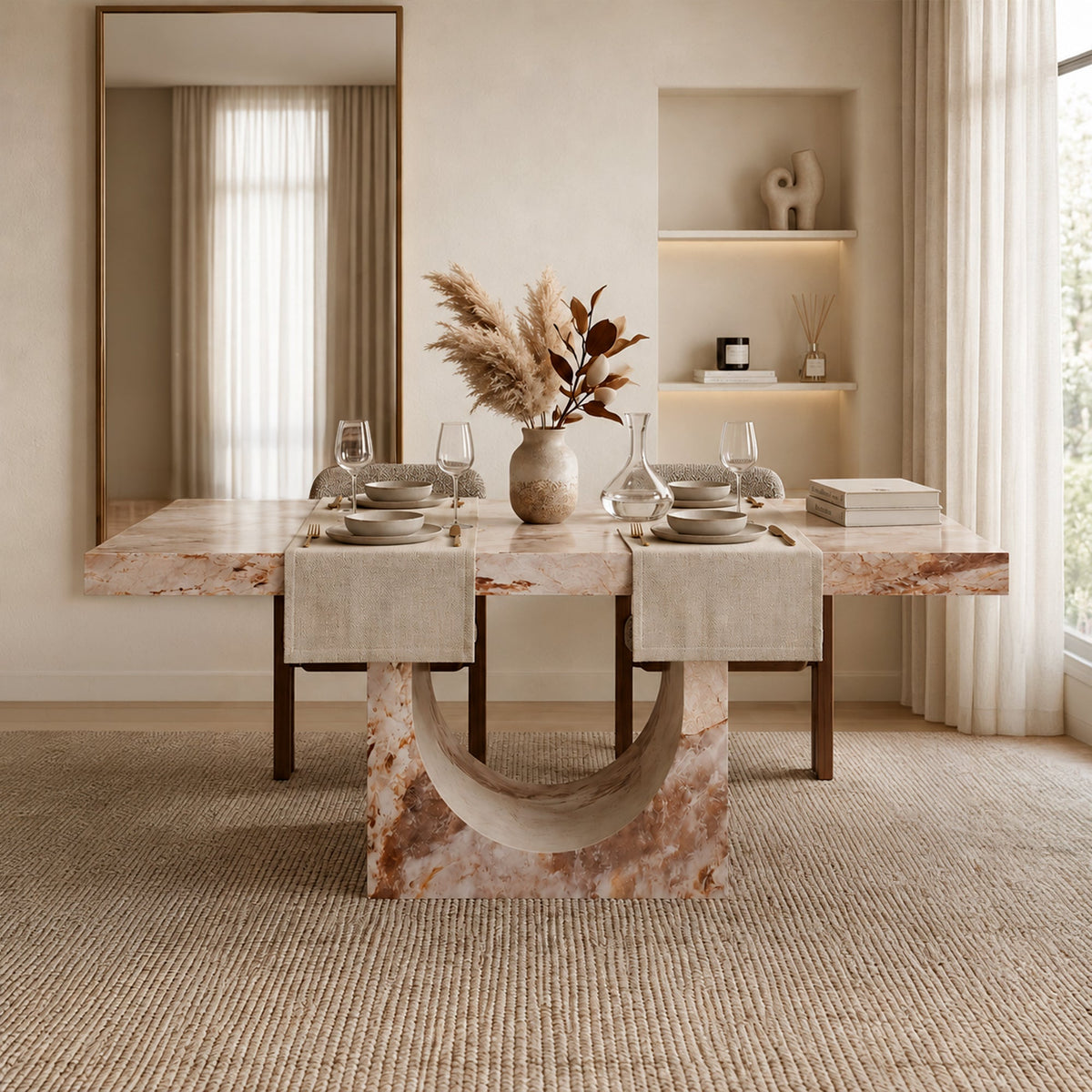 DONA Table à manger marbre d'ingénierie beige et marron - Table à manger - Mobilier Deco