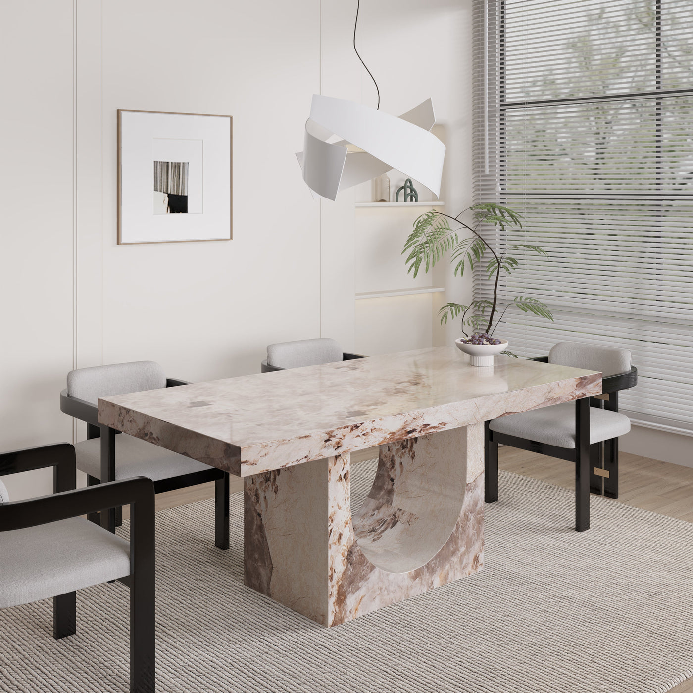 DONA Table à manger marbre d'ingénierie beige et marron - Table à manger - Mobilier Deco