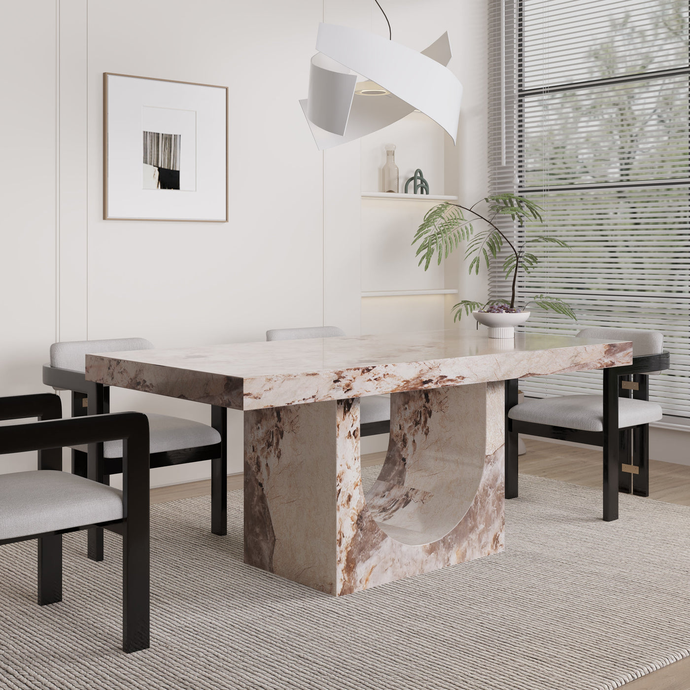 DONA Table à manger marbre d'ingénierie beige et marron - Table à manger - Mobilier Deco