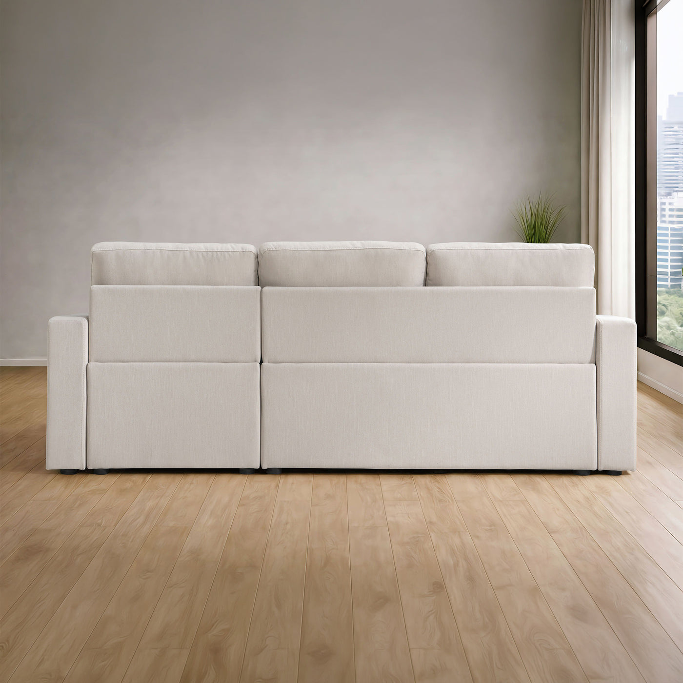 DORIA Canapé d'angle convertible et réversible avec coffre en tissu beige