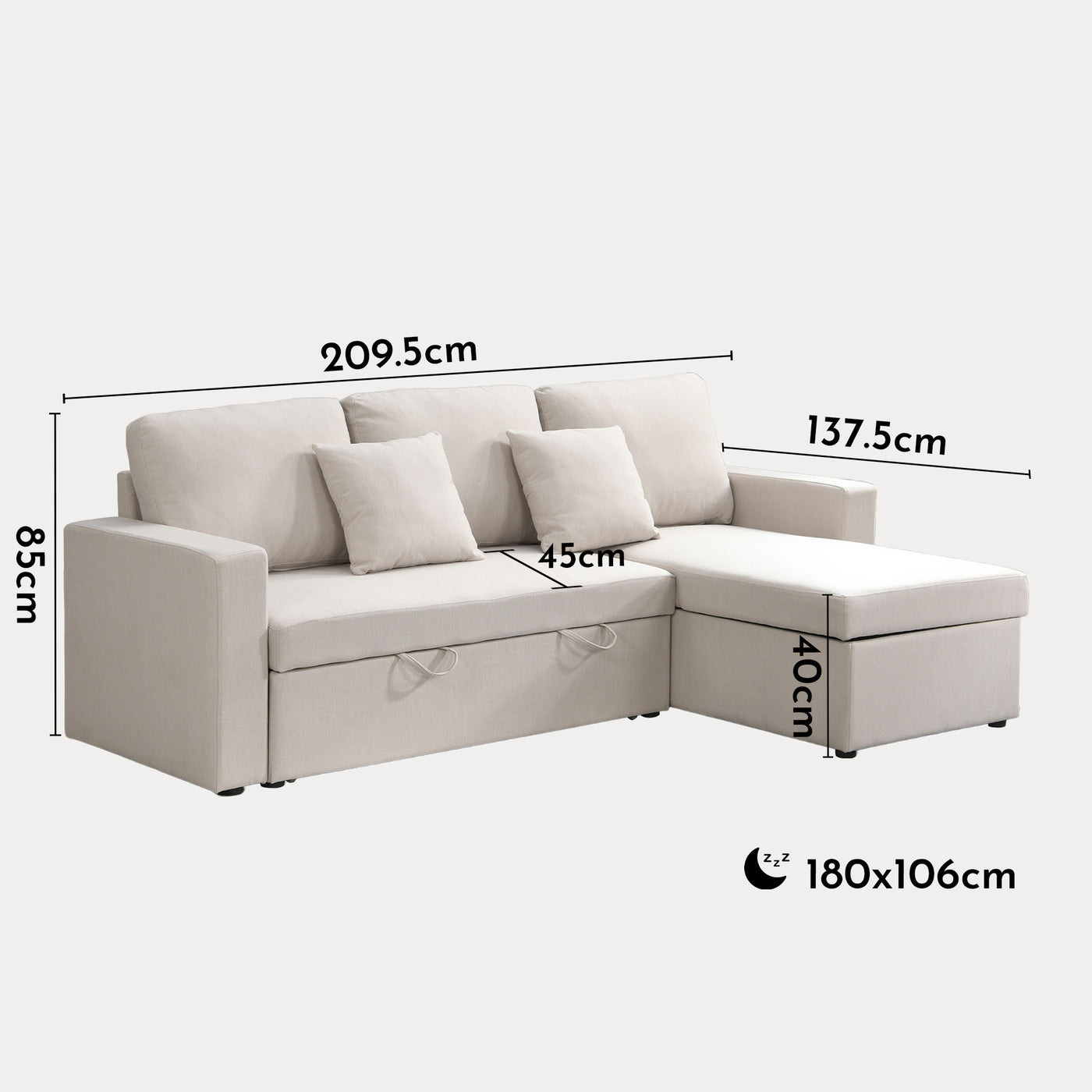 DORIA Canapé d'angle convertible et réversible avec coffre en tissu beige
