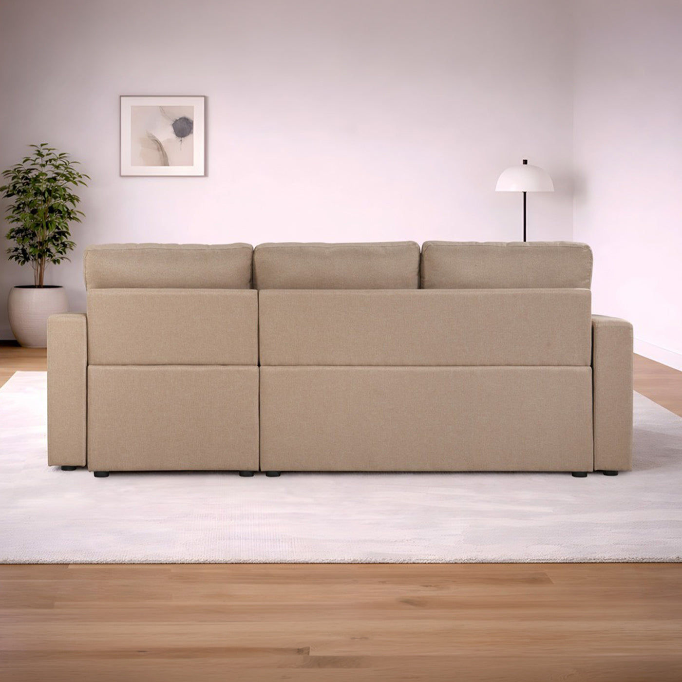 DORIA Canapé d'angle convertible et réversible avec coffre en tissu taupe