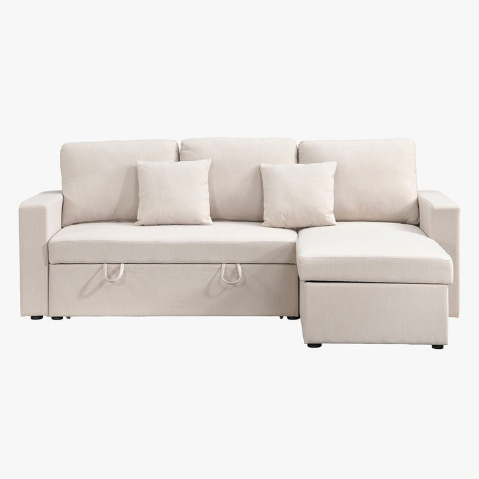DORIA Canapé d'angle convertible et réversible avec coffre en tissu beige