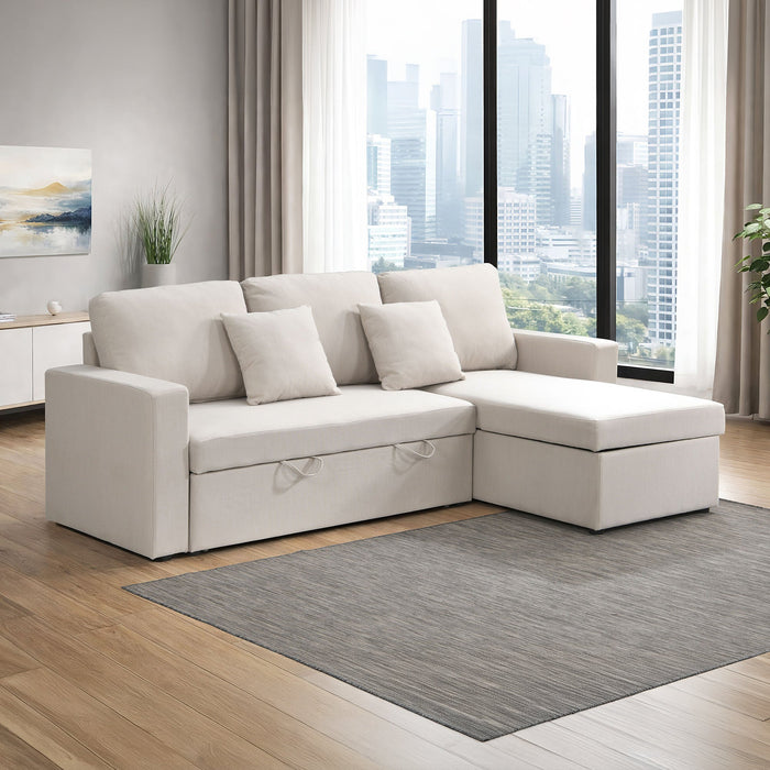 DORIA Canapé d'angle convertible et réversible avec coffre en tissu beige