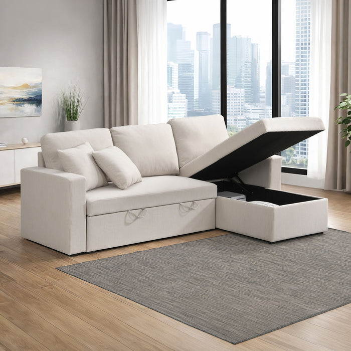 DORIA Canapé d'angle convertible et réversible avec coffre en tissu beige