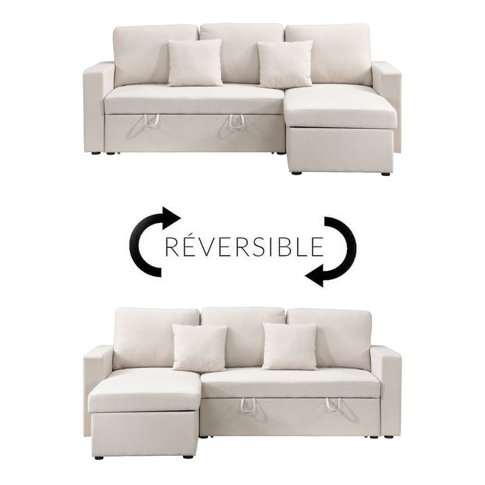 DORIA Canapé d'angle convertible et réversible avec coffre en tissu beige