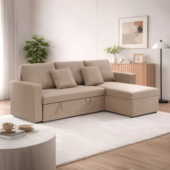 DORIA Canapé d'angle convertible et réversible avec coffre en tissu taupe