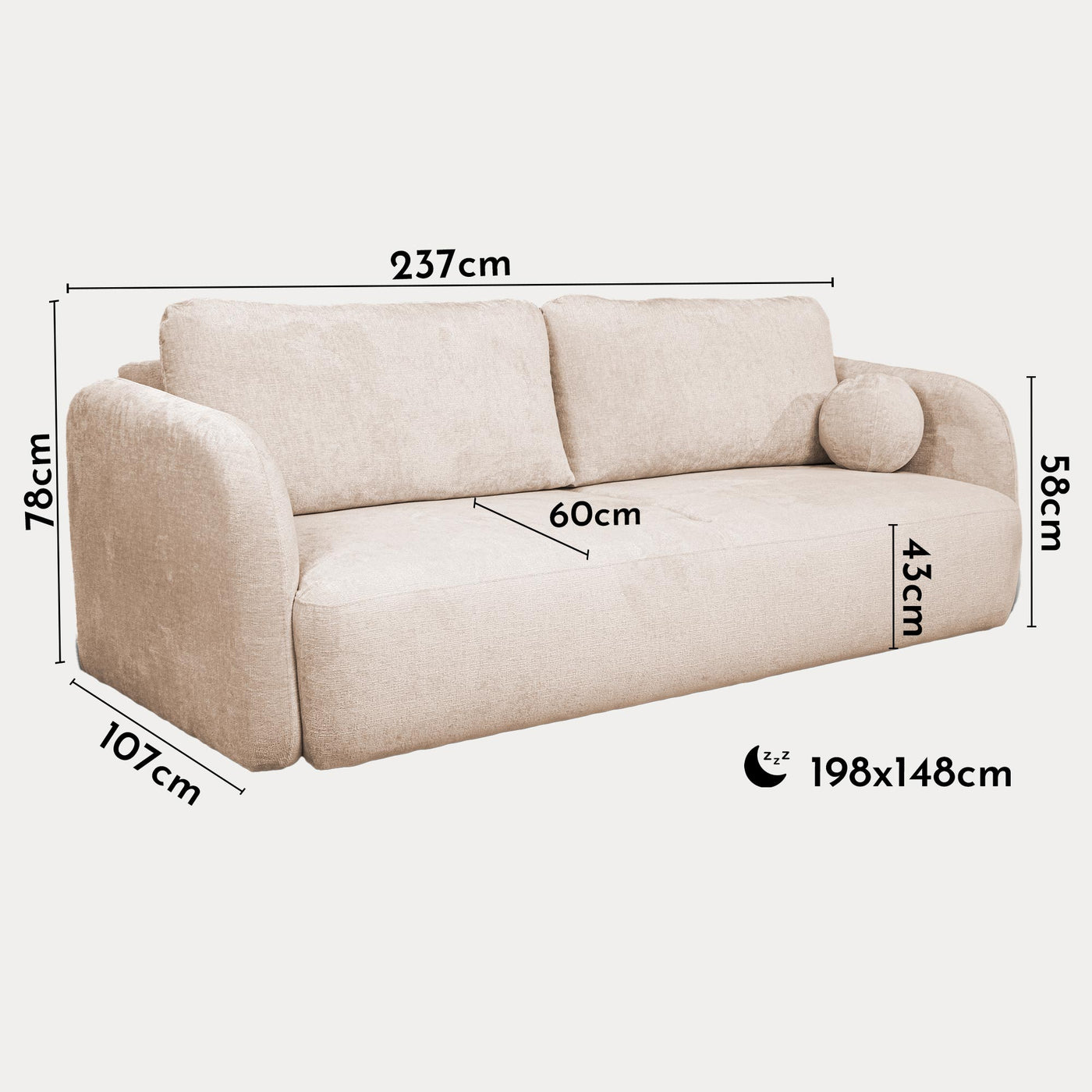 DRIXY Canapé 3 places convertible avec coffre en tissu beige