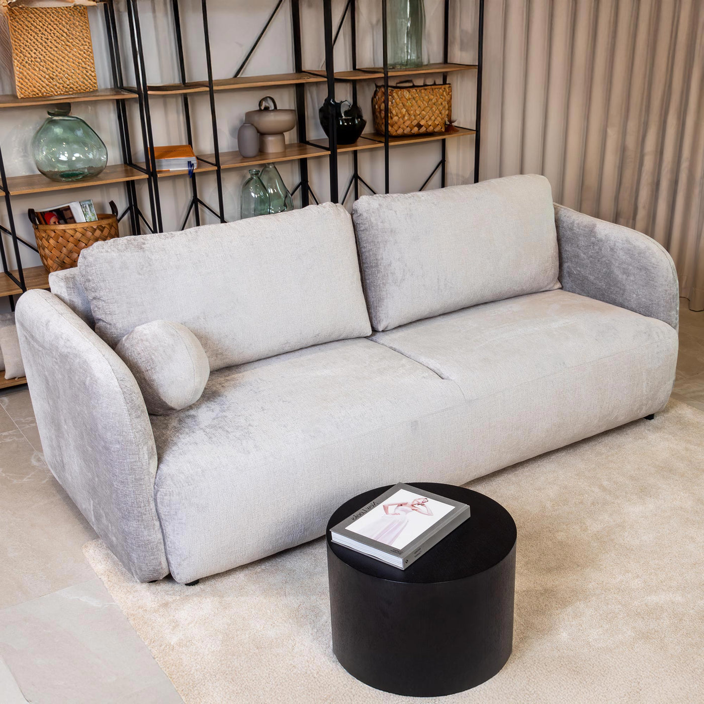 DRIXY Canapé 3 places convertible avec coffre en tissu gris