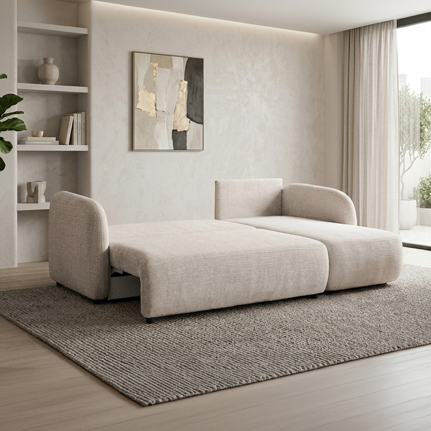 DRIXY Canapé d'angle convertible avec coffre en tissu beige - Angle droit