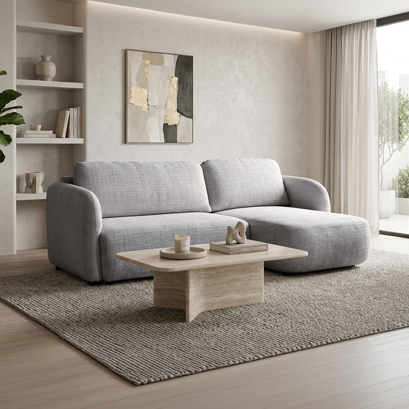 DRIXY Canapé d'angle convertible avec coffre en tissu gris - Angle droit