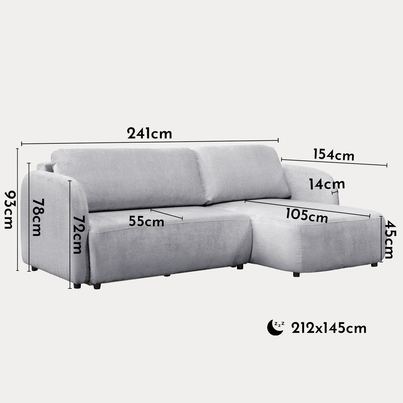 DRIXY Canapé d'angle convertible avec coffre en tissu gris - Angle droit