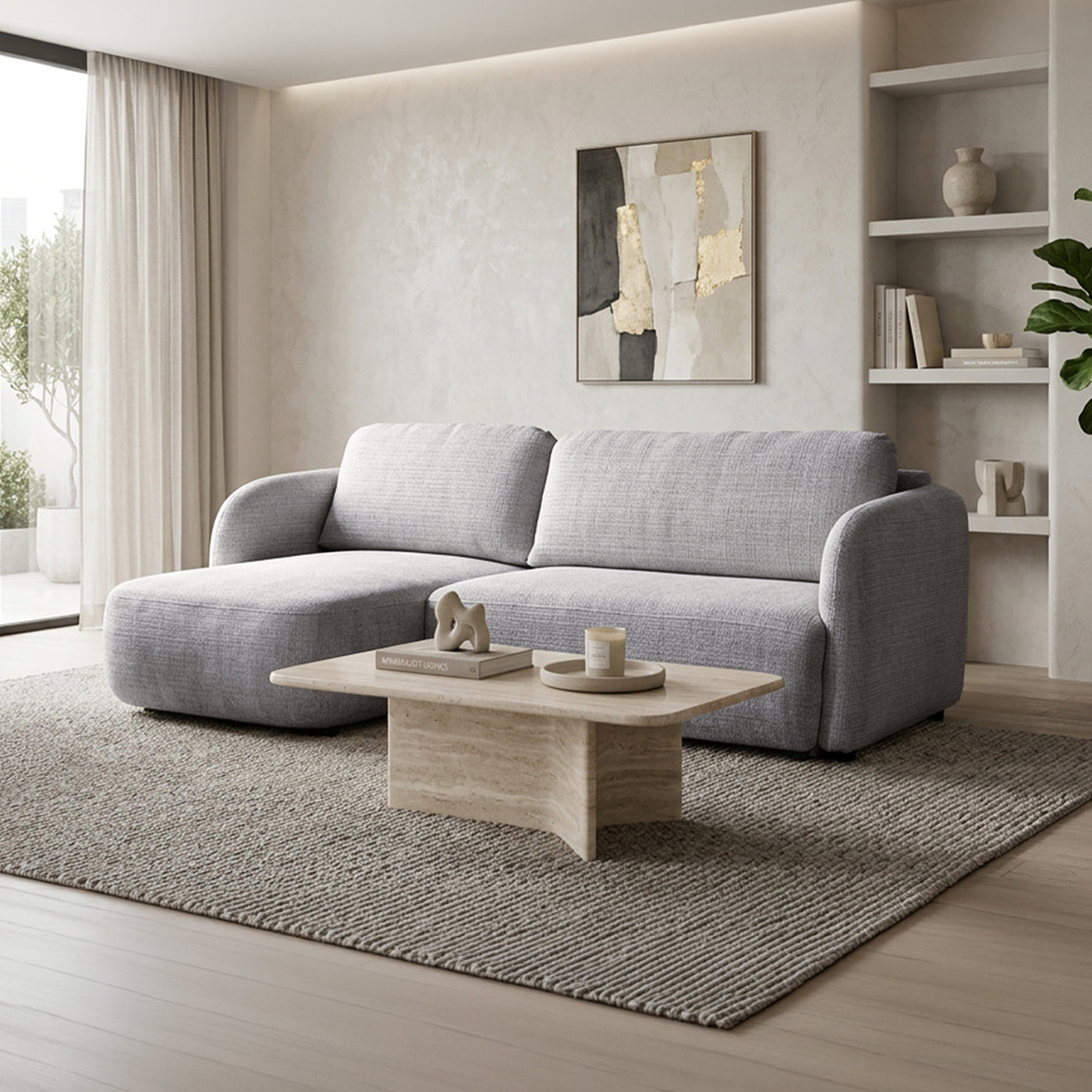DRIXY Canapé d'angle convertible avec coffre en tissu gris - Angle gauche