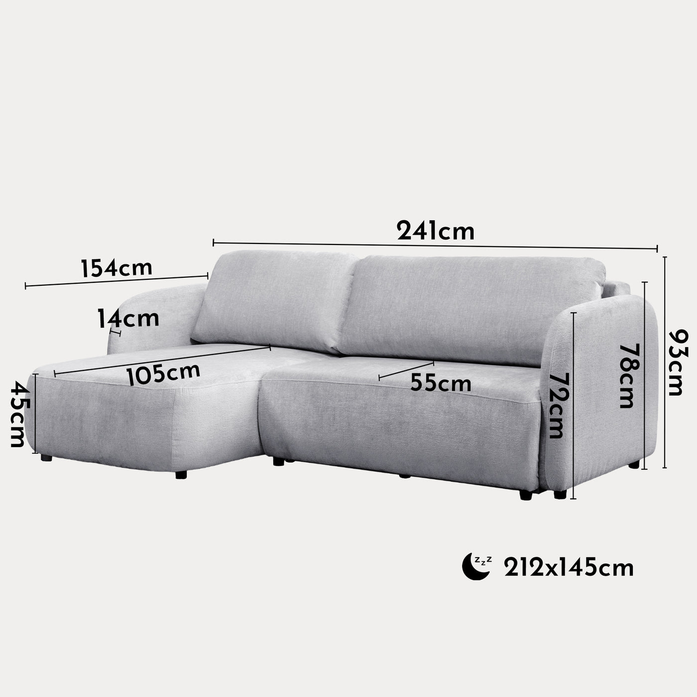 DRIXY Canapé d'angle convertible avec coffre en tissu gris - Angle gauche
