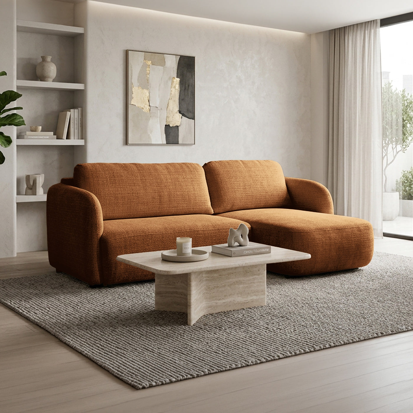 DRIXY Canapé d'angle convertible avec coffre en tissu orange - Angle droit